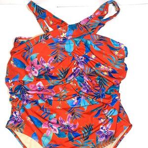 Swimsuits For All Orange Tropical Floral Flower One Pc Bathing Suit Swimsuit 18